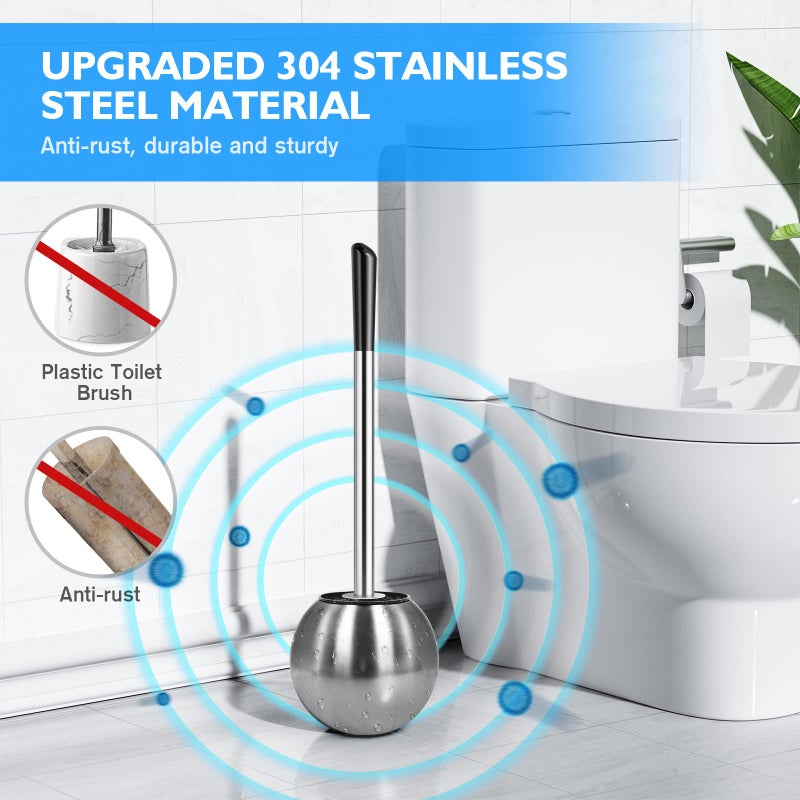 Wsedor Toilet Brush and Holder 2 Pack, 304 Stainless Steel Toilet Brush with Extended and Durable Comfortable Brush Handle, Toilet Bowl Brush for Bathroom Toilet - Ergonomic, Pratical Durable - Image 2